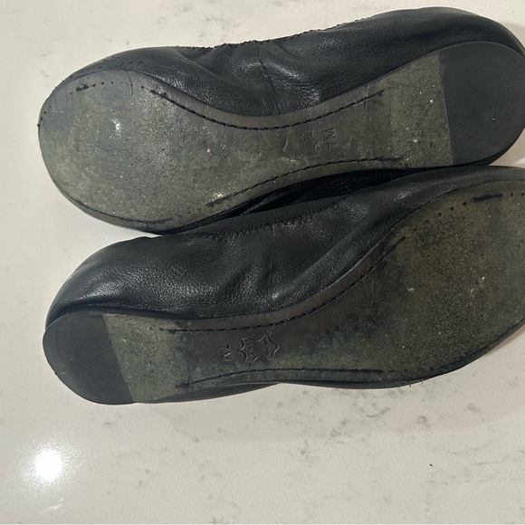 Tory Burch Black Leather Ballet Flats with Gold Logo Medallion - Picture 9 of 12